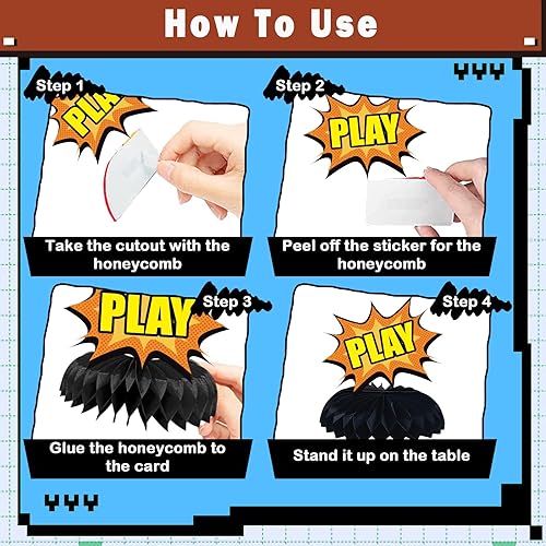 Miniatura 3 de 9 piezas de centro de mesa de panal de abeja de videojuegos, decoración para videojuegos, fiesta de cumpleaños, suministros para niños y niñas