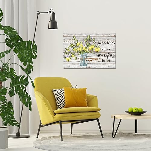 Miniatura 4 de KREATIVE ARTS Limones en tarro de masón, arte de pared rústico con citas motivacionales, póster impreso sobre lienzo con fondo de madera, arte retro