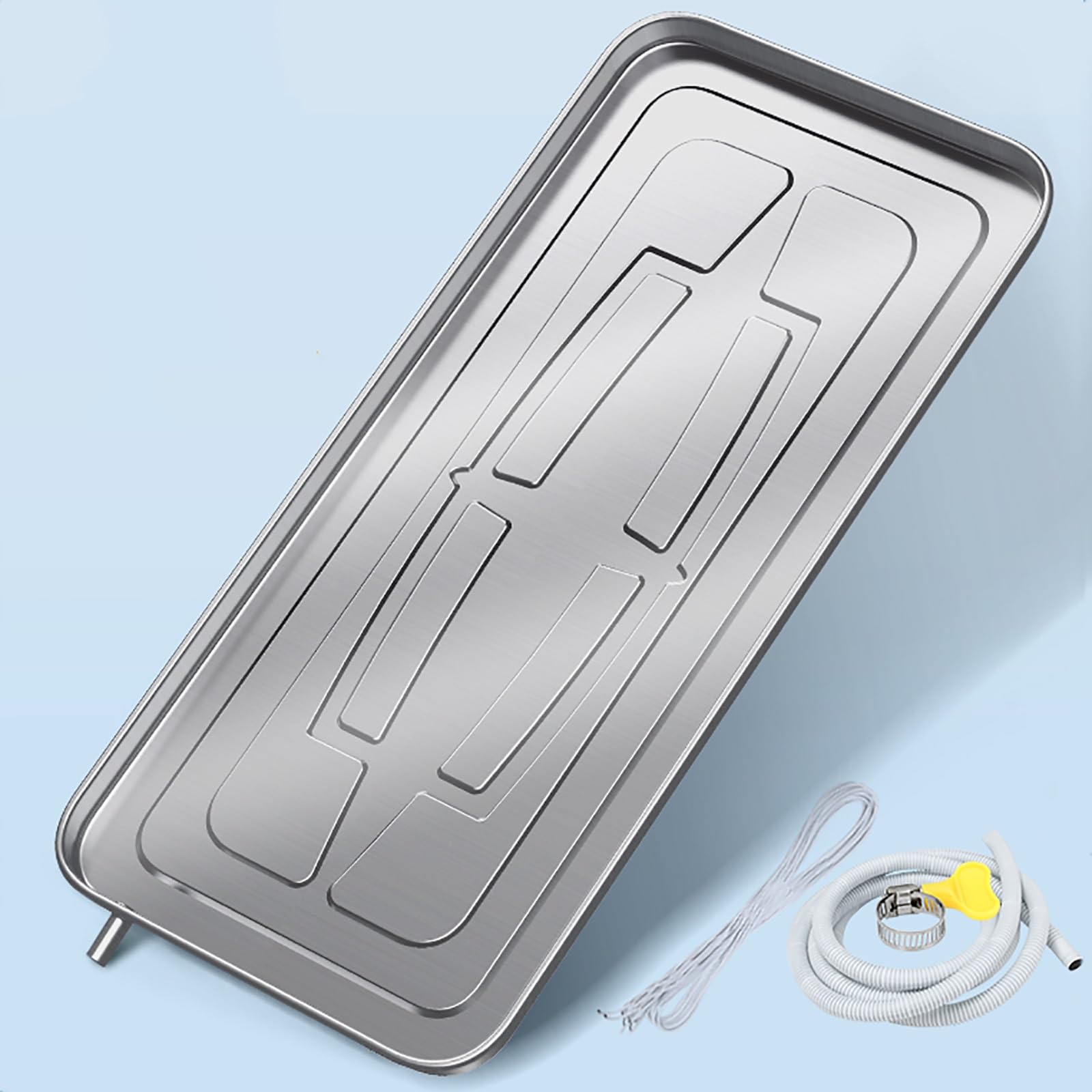 Bandeja de drenaje con tubo para aire acondicionado, bandeja de goteo de condensado de acero inoxidable con tubo de drenaje para unidades centrales y portátiles