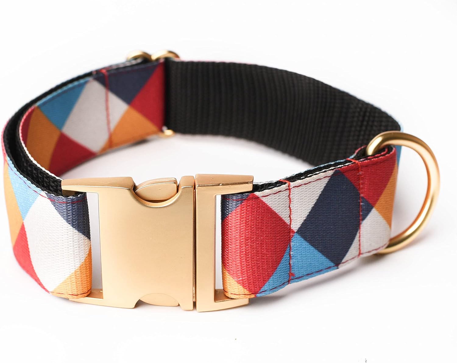 Dog Collar Cute Wide Pet Collars with Gold Metal Buckle for Extra Large, Large, Medium Boy and Girl Dogs - 1.5 inch Width (Color Block, Large)