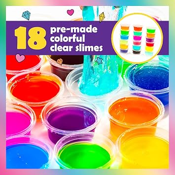 Original Stationery Unicorn Glitter Slime Kit - 50-Piece Set, 18 Pre-Made Cups - DIY Kit with Fluffy Foam Beads & Mini Molds - Sparkle Slime for Girls Ages 8-12