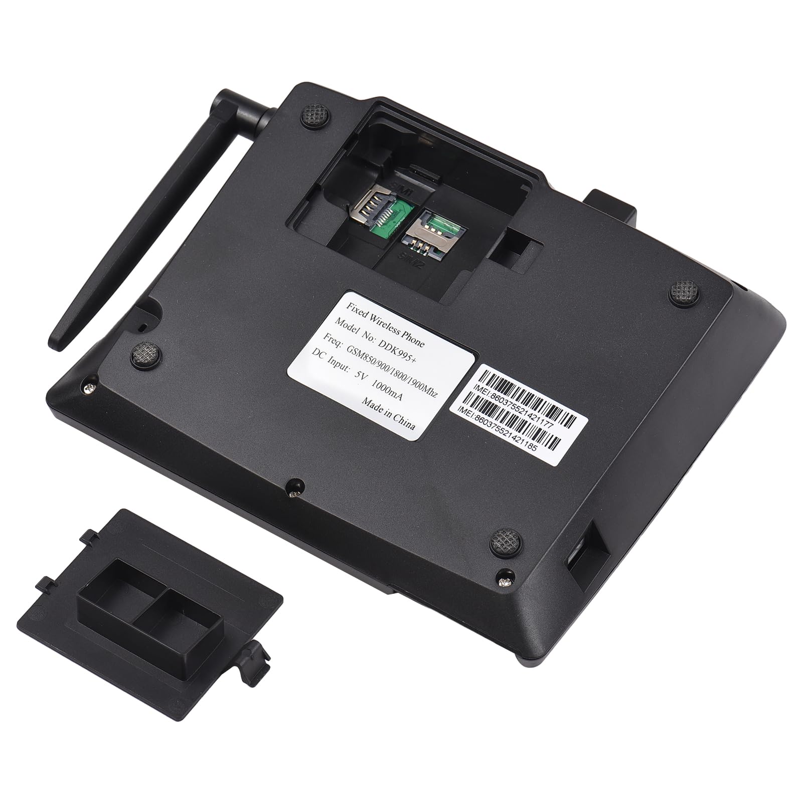 Teléfono fijo inalámbrico GSM 850/900/1800/1900MHz doble tarjeta SIM 2G con antena despertador y función de grabación SMS en 6 idiomas
