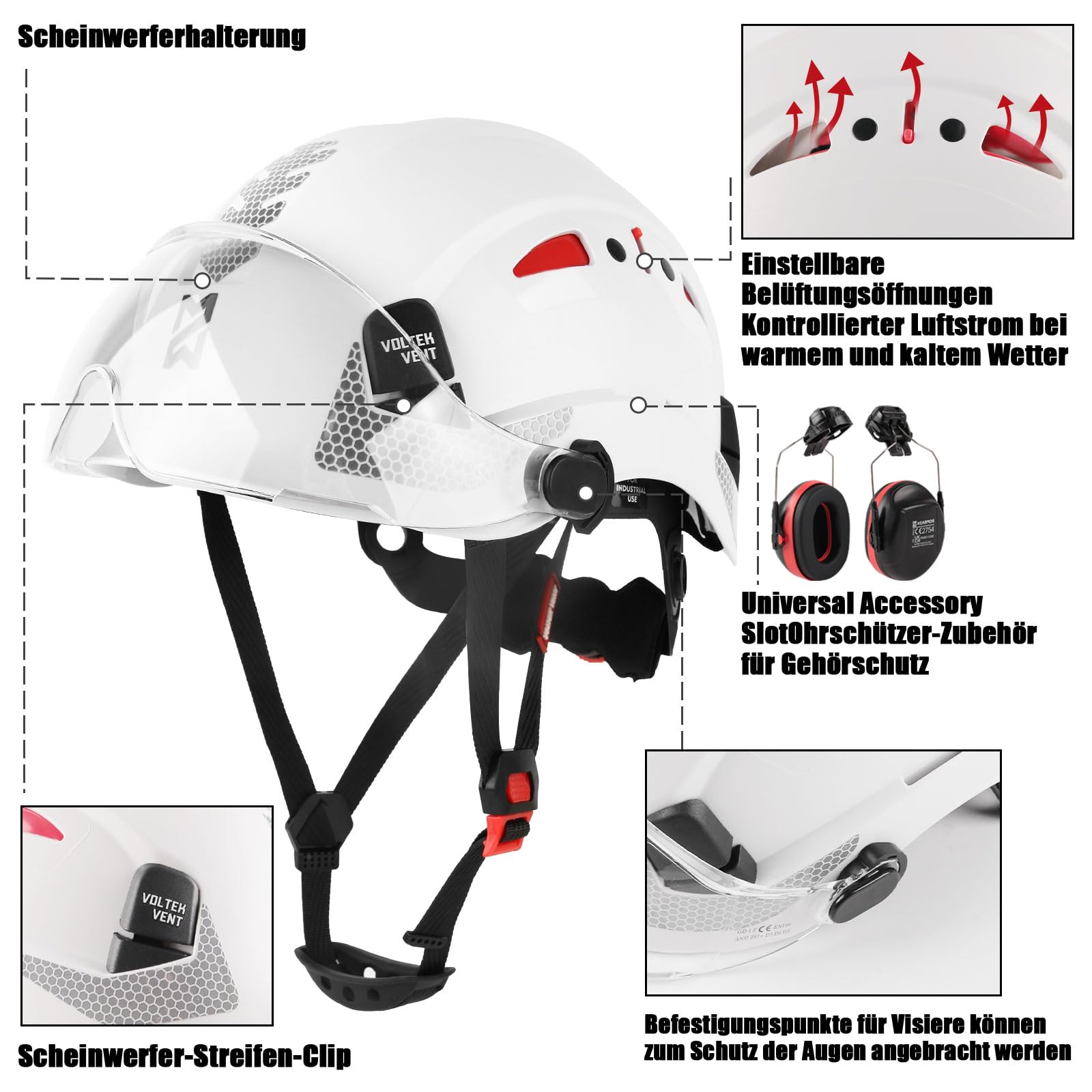 HEARMOR 3-in-1 Schutzhelm mit Gehörschutz und Visier, EN 397 zertifizierter Arbeitshelm für Forst-, BAU- und Kletterarbeiten, inklusive tragbarer Tasche und kühlender Helmeinlage