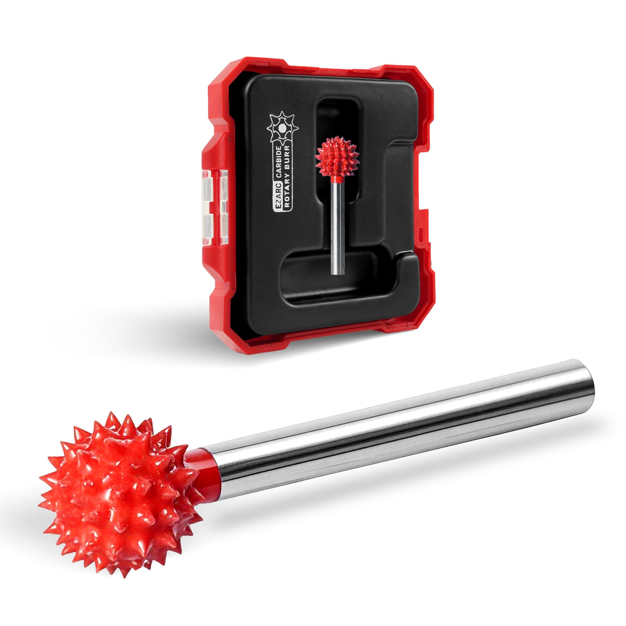 EZARC Tungsten Carbide Rotary Burr, 1/8’’ Shaft Ball Tip Wood Carving Bit, Very Coarse Engraving & Material Removal Tool with Storage Case