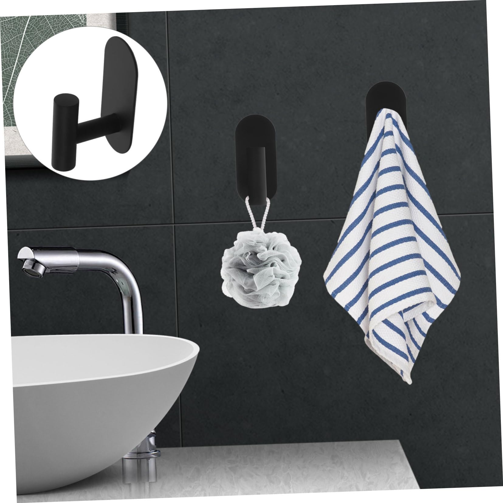 NUOBESTY 3 Set Gancio Adesivo in Acciaio Inossidabile Ganci Per Muro Gancio Per Asciugamani Da Doccia A Forma Di Portasalviette Per Bagni Gancio in Metallo Black 2 Pezzi*3