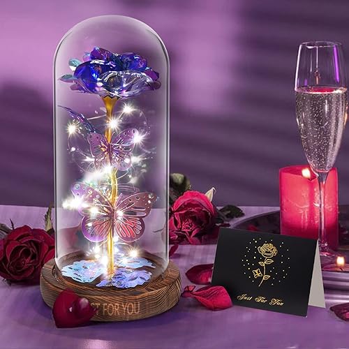 Miniatura 6 de WOKEISE Regalos para el día de San Valentín para ella, decoración de mariposa preservada iluminada en cúpula acrílica, regalos de cumpleaños