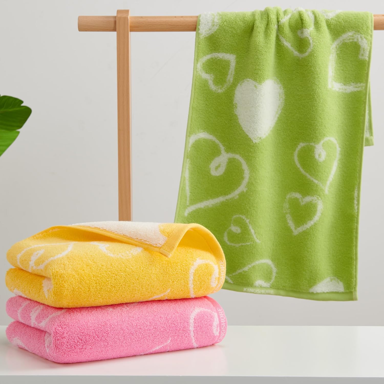 VOOVA & MOVAS 4 Pcs Pink Hand Towels with Heart Pattern (13"x28"), 100% Cotton, Ultra-Absorbent, Quick-Dry | Soft Lightweight Decorative Bathroom Towel Set - Ideal Gift