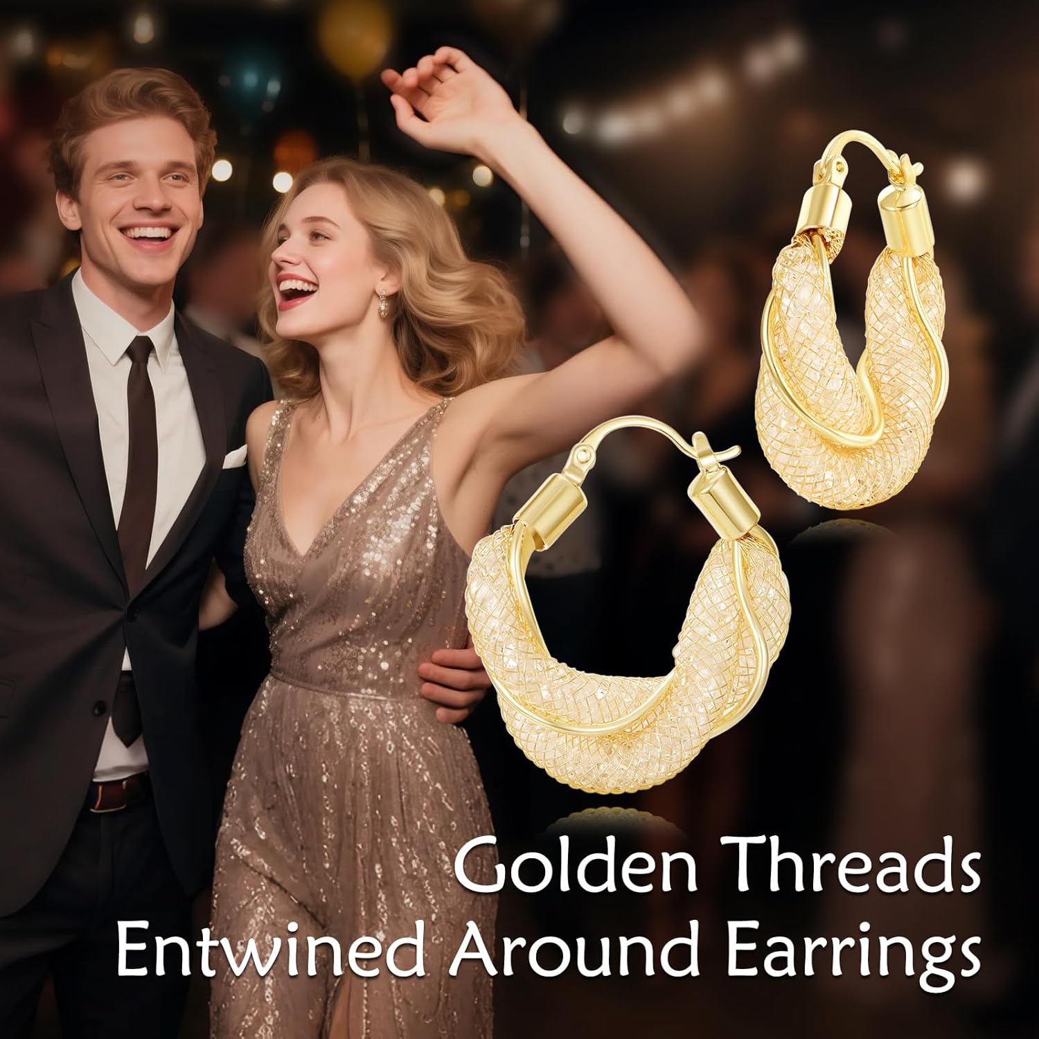 14K Gold Mesh Hoop Earrings for Women Gold Earrings Trendy Chunky 14 Karat Hoop Earring for Women - Image 6