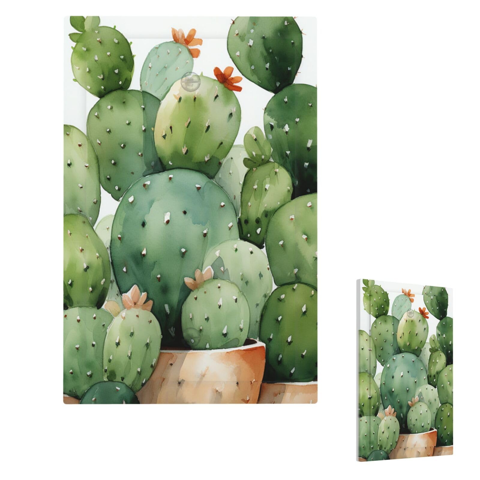 Cute Watercolor Cactus Wall Plate Cover Modern Decorative 1 Gang Light Switch Cover Unbreakable Receptacle Outlet Covers For Living Room Bedroom Home Decor Single Blank