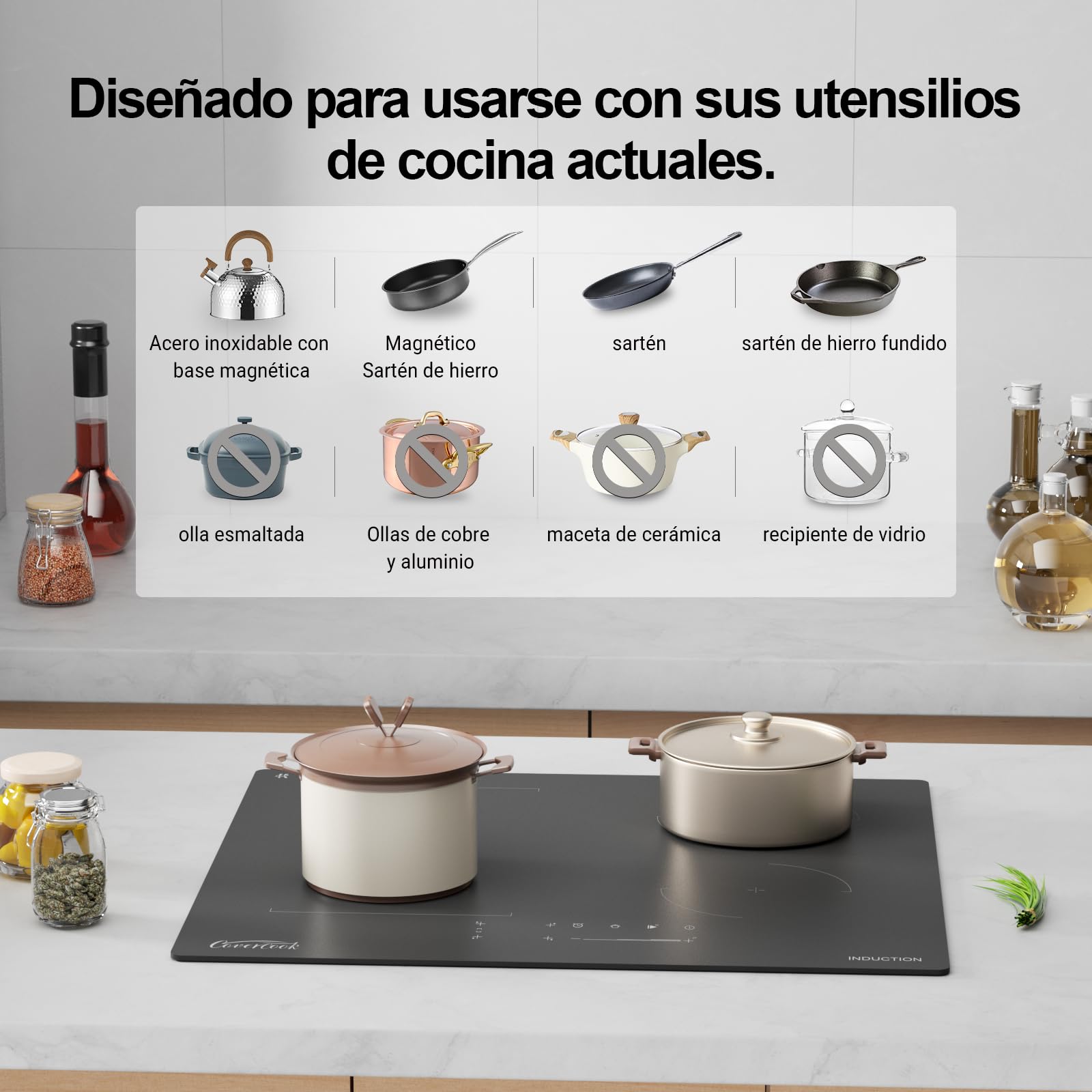 Placa de inducción eléctrica de 59 cm, placas calientes integradas con zona de puente, 7000 W, 240 V, vidrio mate, resistente a los arañazos, función de pausa y mantiene caliente