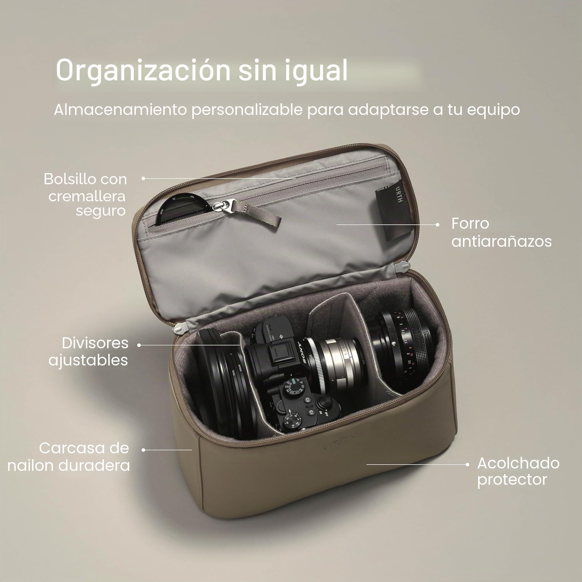Urth Arkose Bolsa Insertable de 3.7L para Cámara - Resistente al Agua, Acolchada, Estuche Reciclado para Cámara DSLR/SLR, Lentes y Accesorios de Fotografía en Negro