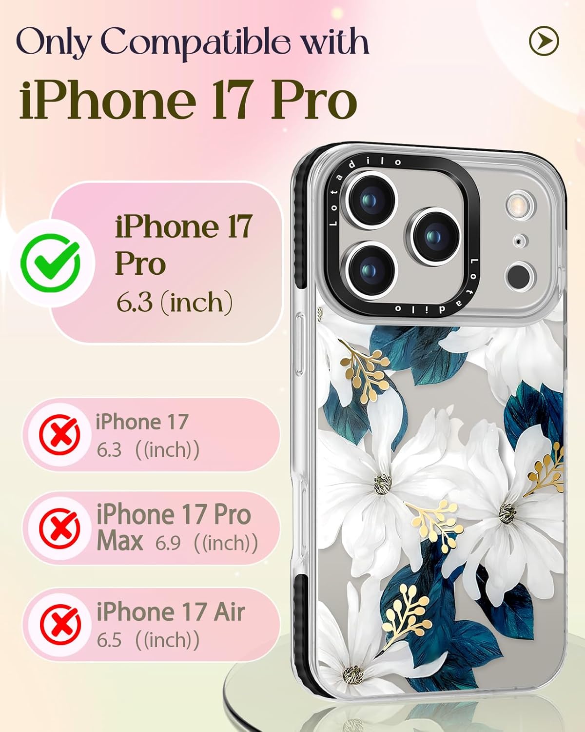Case for iPhone 17 Pro Case Compatible with Magsafe Ring Holder Stand - for Women Blue Flower Design TPU Phone Cover for Girls Girly Funny Fashion - Image 2