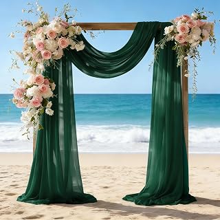 Hochzeitsbogen-Stoffvorhänge, 2 Panelen, 70 cm x 610cm, Smaragdgrün durchsichtiger Chiffon-Vorhang für Hochzeitsbogen, Zeremonie, Bühne, Decke und Hintergrunddekoration