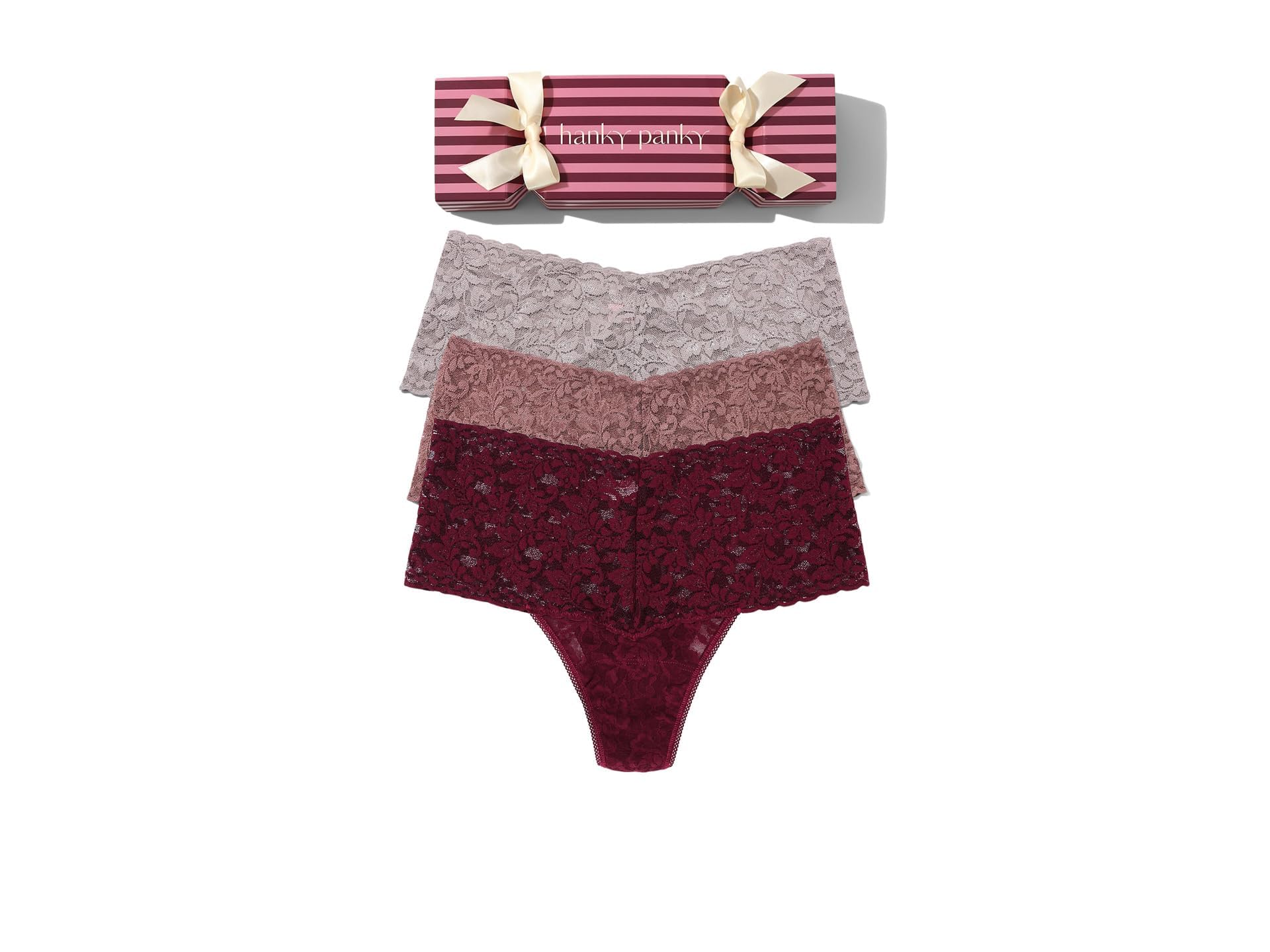 Hanky Panky - Cross Dye Lace Retro Thongs for Women Christmas Cracker Edition One Size 4-14 Florence Corageous