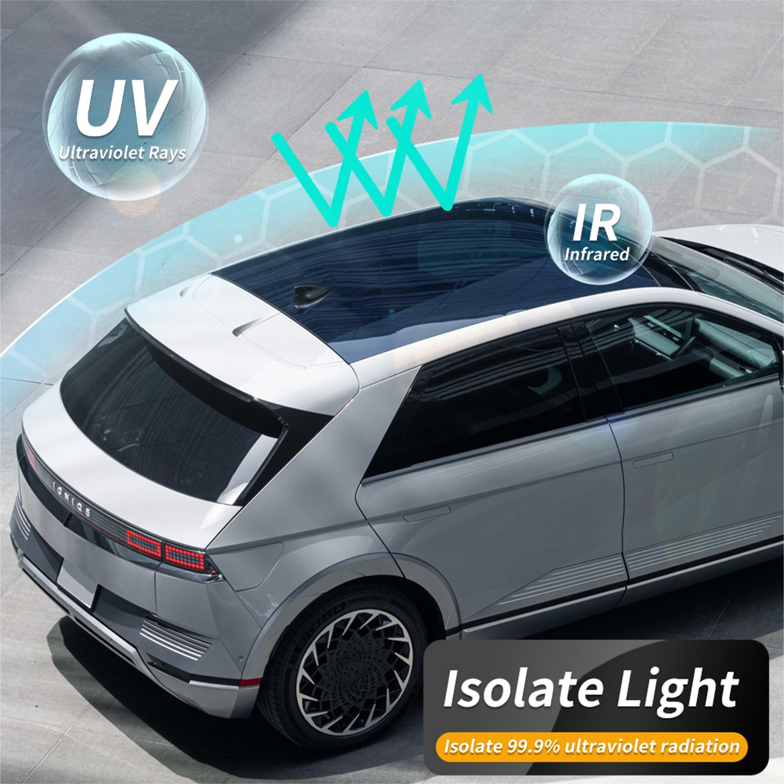 für Hyundai IONIQ (Eni Krypton) 5 2022-2024 8.5mil TPU PPF Solar Fenstertönung für Autodach Oberlicht Vorgeschnittene Selbstklebende Transparent Lackschutzfolie Zubehör Eisblau 1Stück