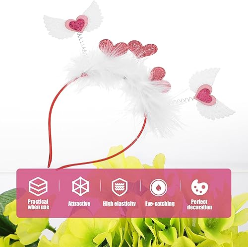 Miniatura 5 de LUOZZY Valentine Headband Pink Heart Headband Valentine Angel Wing Heart-Shaped Headpieces Valentines Day Hair Accessories