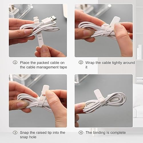 Miniatura 5 de Organizador de cables de 4 piezas con 40 lazos de alambre, caja de almacenamiento de plástico con tapa transparente, caja de cables electrónicos