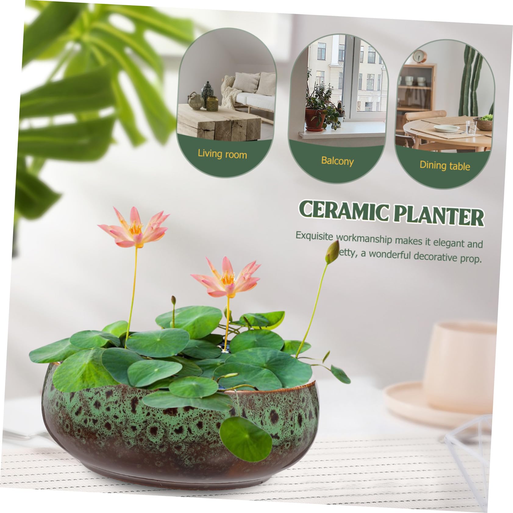 GANAZONO Pot de Fleurs en Céramique Hydroponique sans Trou pour Plantes D'intérieur, Jardinière Résistante Réservoir d'eau pour Balcon ou Jardin