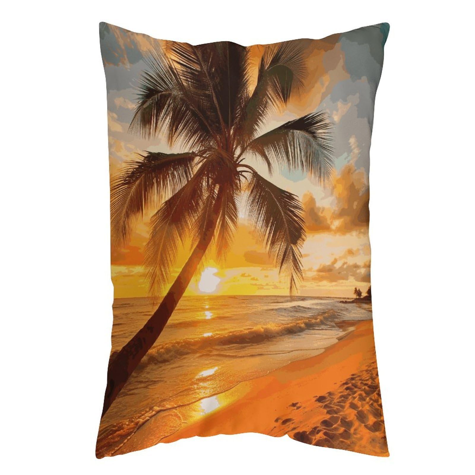 LDGSUPH Tropical Beach Palm Tree Sunset Pillow Cases Soft Pillowcase with Invisible Zipper Wrinkle Resistant Pillow Covers Breathable Removable Pillow Protector for Bed Sofa Car 12 "x20
