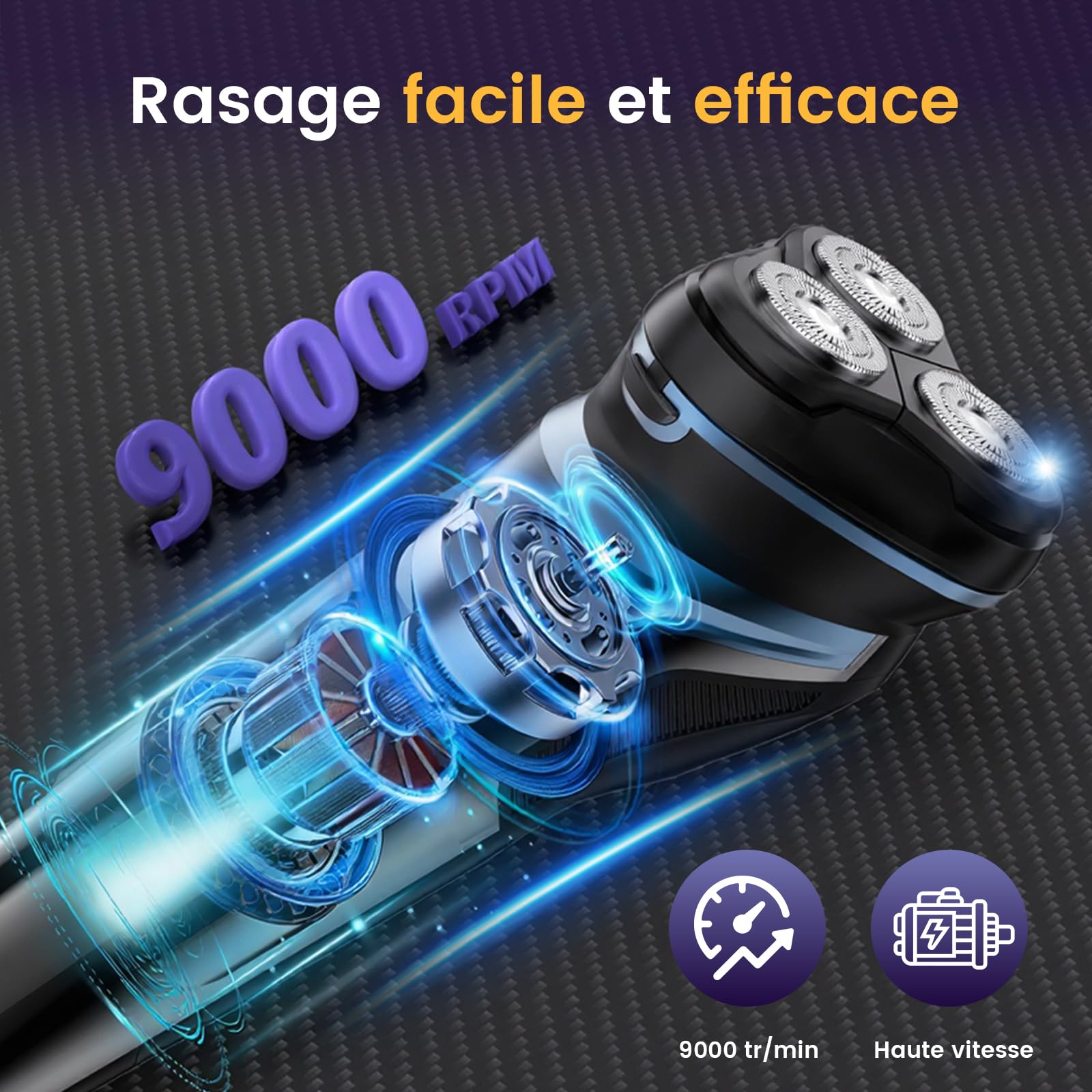 Skycool Rasoir Electriques Hommes, Rechargeable Sans Fil Tondeuse Barbe Homme, Rasoir Homme À Sec Et Humide avec Tondeuse Pliable, Rasoir Barbe Homme avec Deux Modes De Vitesse, Affichage Led