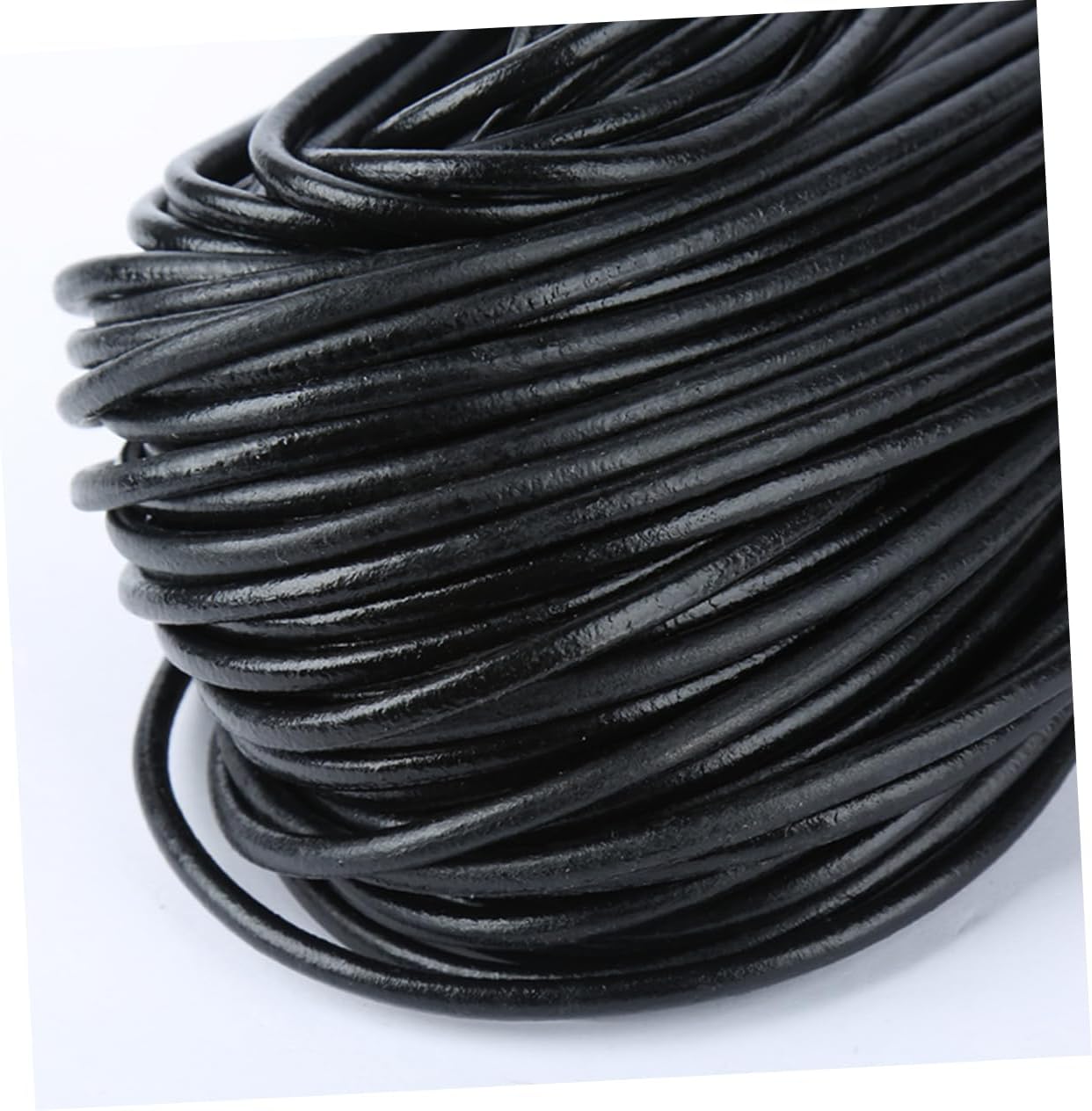 SHINEOFI 2pcs Genuine Black Round Leather Cord for Jewelry Making Smooth String for Bracelets and Necklaces Yards of Craft Supplies