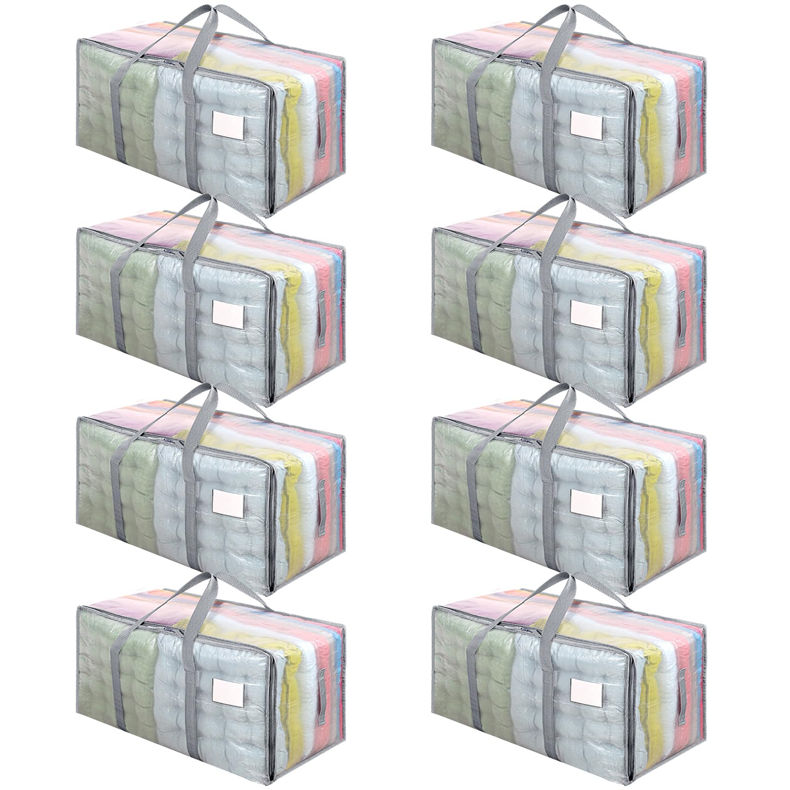 Dntorx 8 Pack 105L Clear Moving Bags Clothes Storage Bags Heavy Duty Moving Totes Packing Bags with Zips for Moving Clothes Bedding Duvet Toys Storage Gray