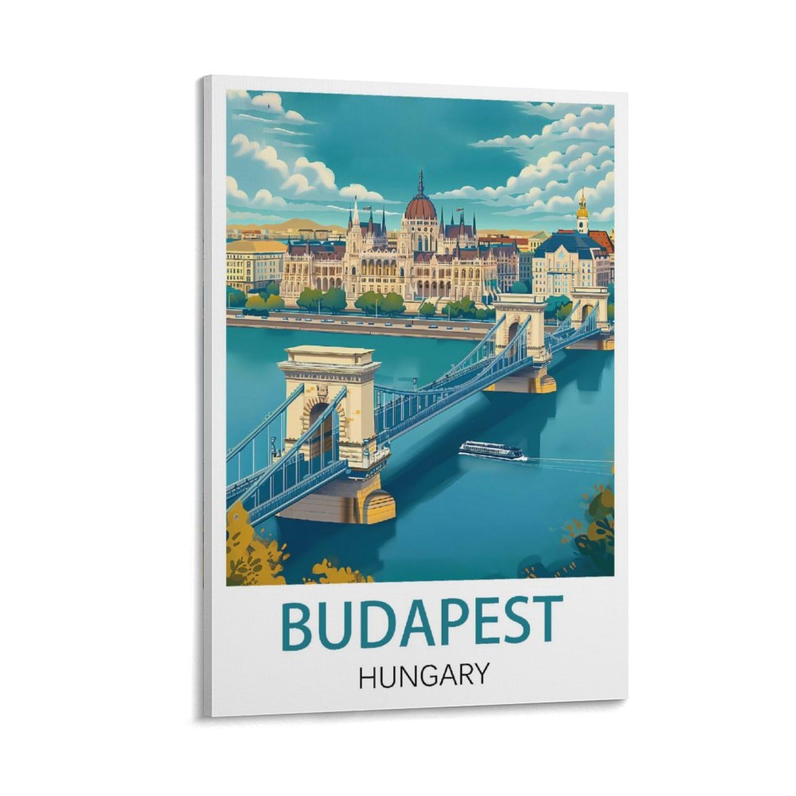 Losnabo Frame-Style Budapest Hungary Vintage Travel Poster 12X18inch(30X45cm) Canvas Wall Poster And Art Picture Print Modern Home Bedroom Decor
