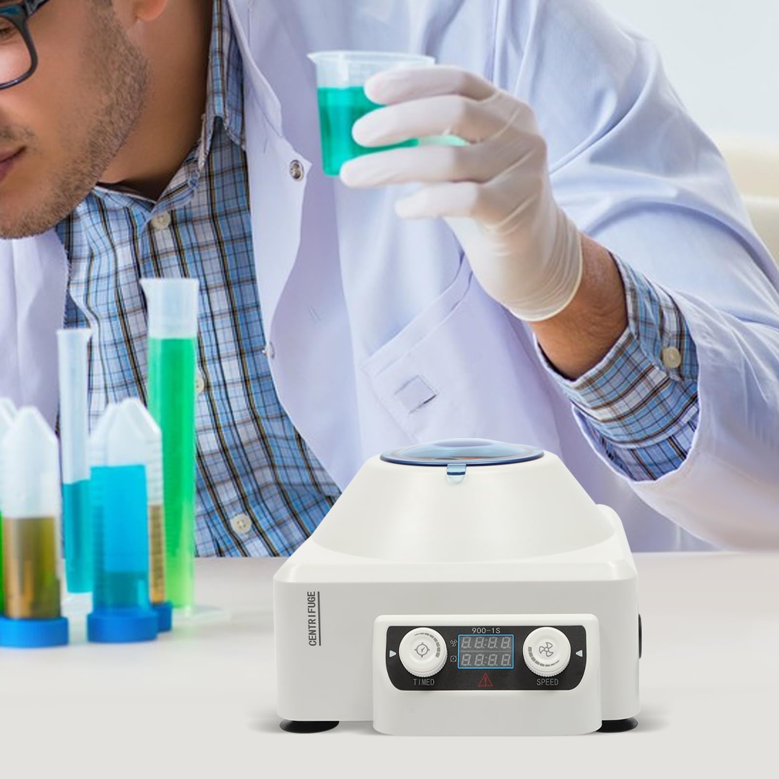Centrifugadora eléctrica de laboratorio, 6 x 10 ml, 220 V, portátil, pequeña centrífuga médica, centrífuga de mesa, tiempo y velocidad ajustables para laboratorio, escuela, ciencia