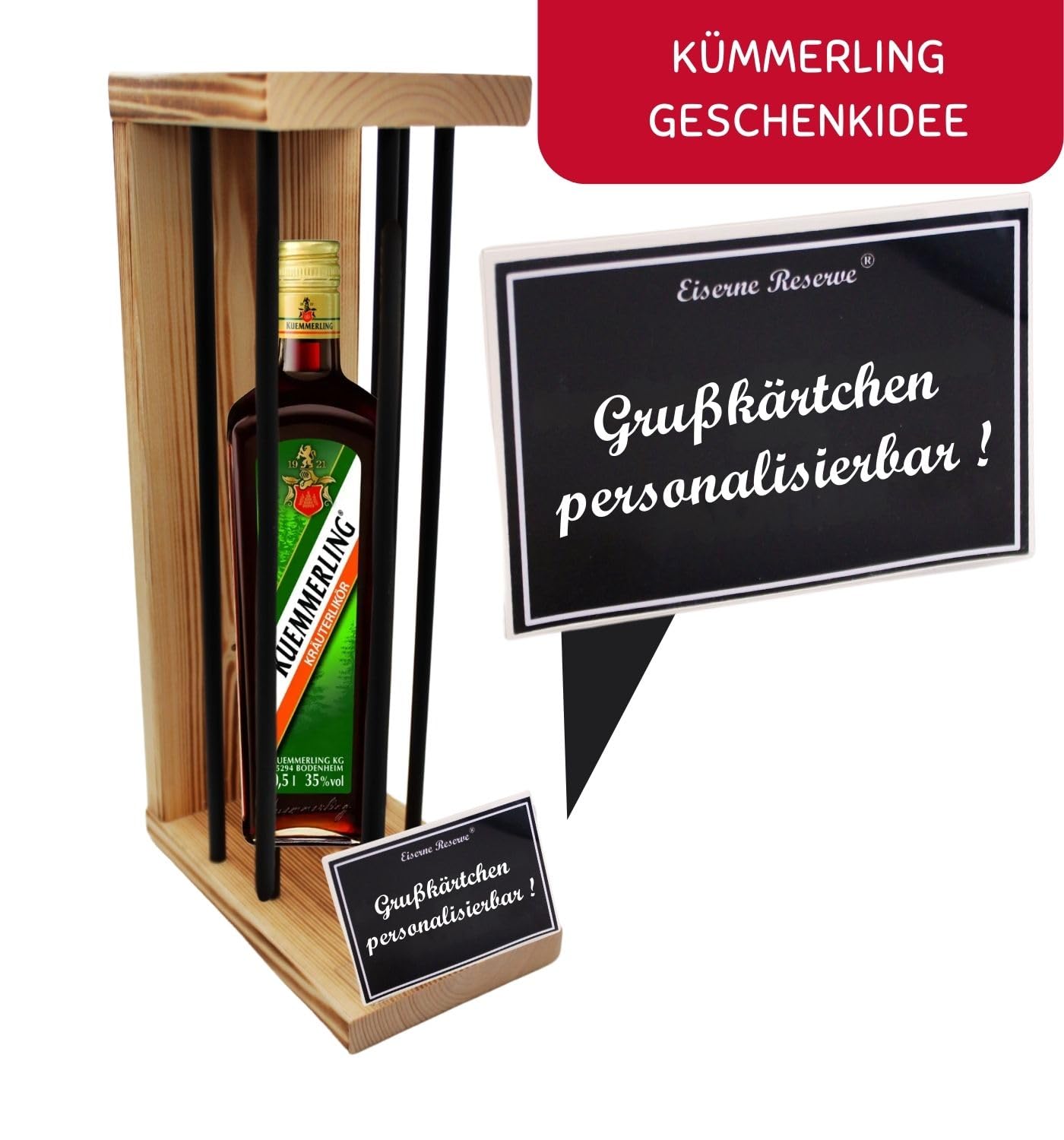 Personalisierte Geschenke für Männer Frauen Geschenkidee - Eiserne Reserve Black Edition Kuemmerling Likör (1 x 0.50 l) incl. Notsäge - Papa Mama Geburtstag Hochzeit