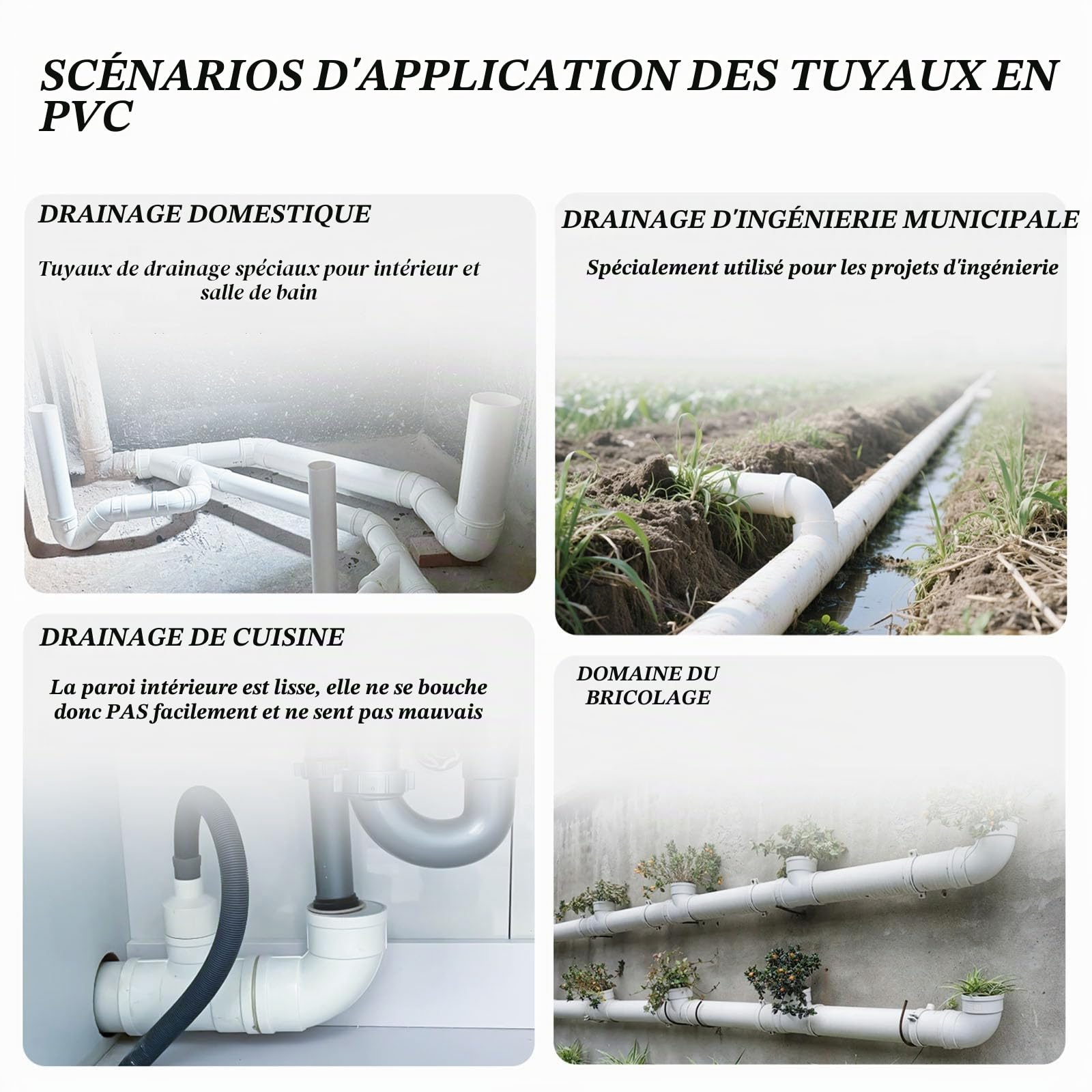 Tuyau en PVC 200 mm de diamètre extérieur x 3 mm d'épaisseur de paroi, plastique dur for drainage, rénovation et bricolage, 1 pièce, 0,5 m