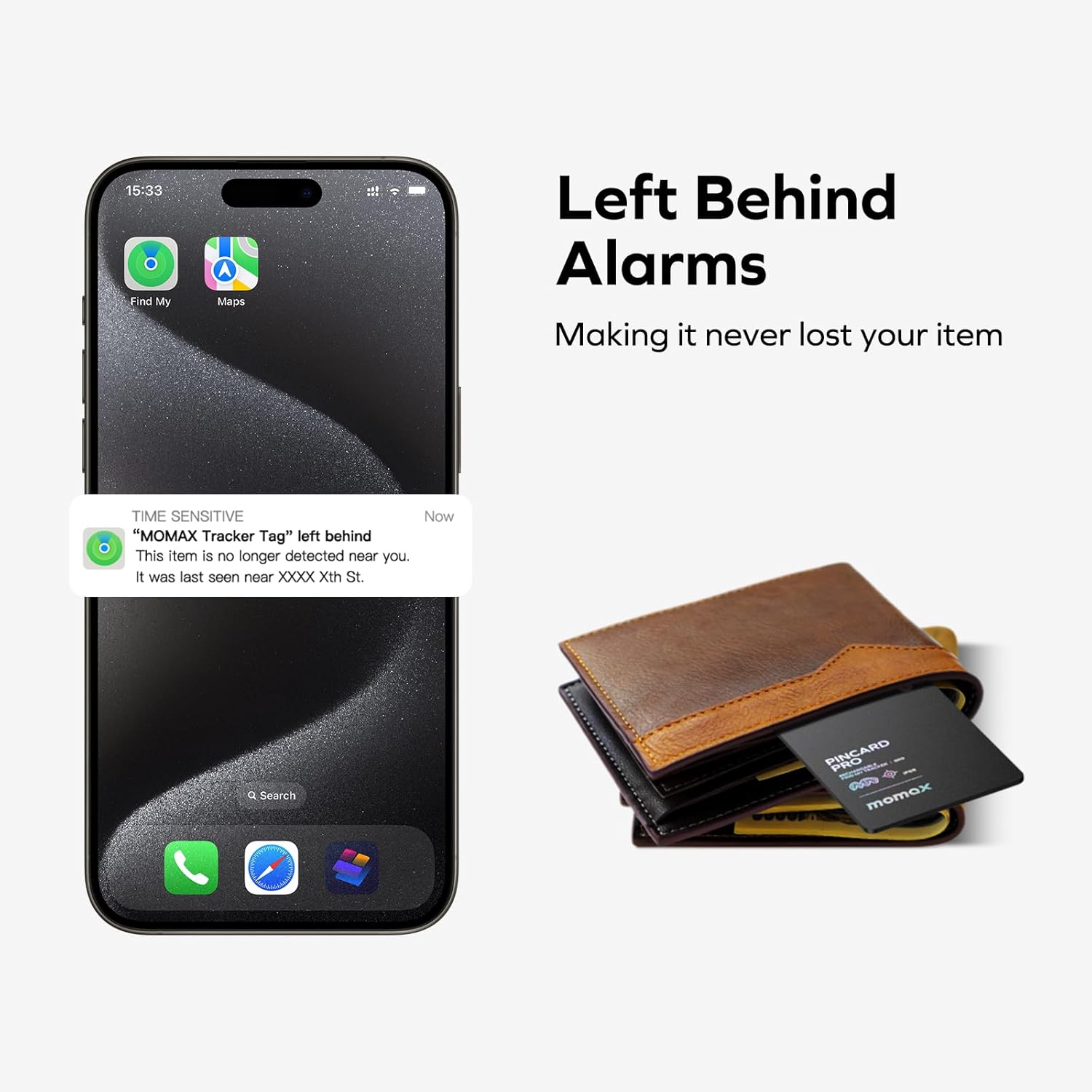 Momax Wallet Tracker Smart Finder - Rechargeable Slim Bluetooth Key Tracking Card with 1-Year Battery, Apple Find My (iOS Only), Item Locator for Luggage Tag, Suitcase, Bags, Passport, Backpacks