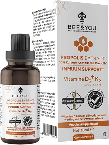 BEE and You Extracto de propóleo 100% natural | Vitamina D3 K2 de alta potencia, suplemento de apoyo inmunológico, antioxidantes, desintoxicación
