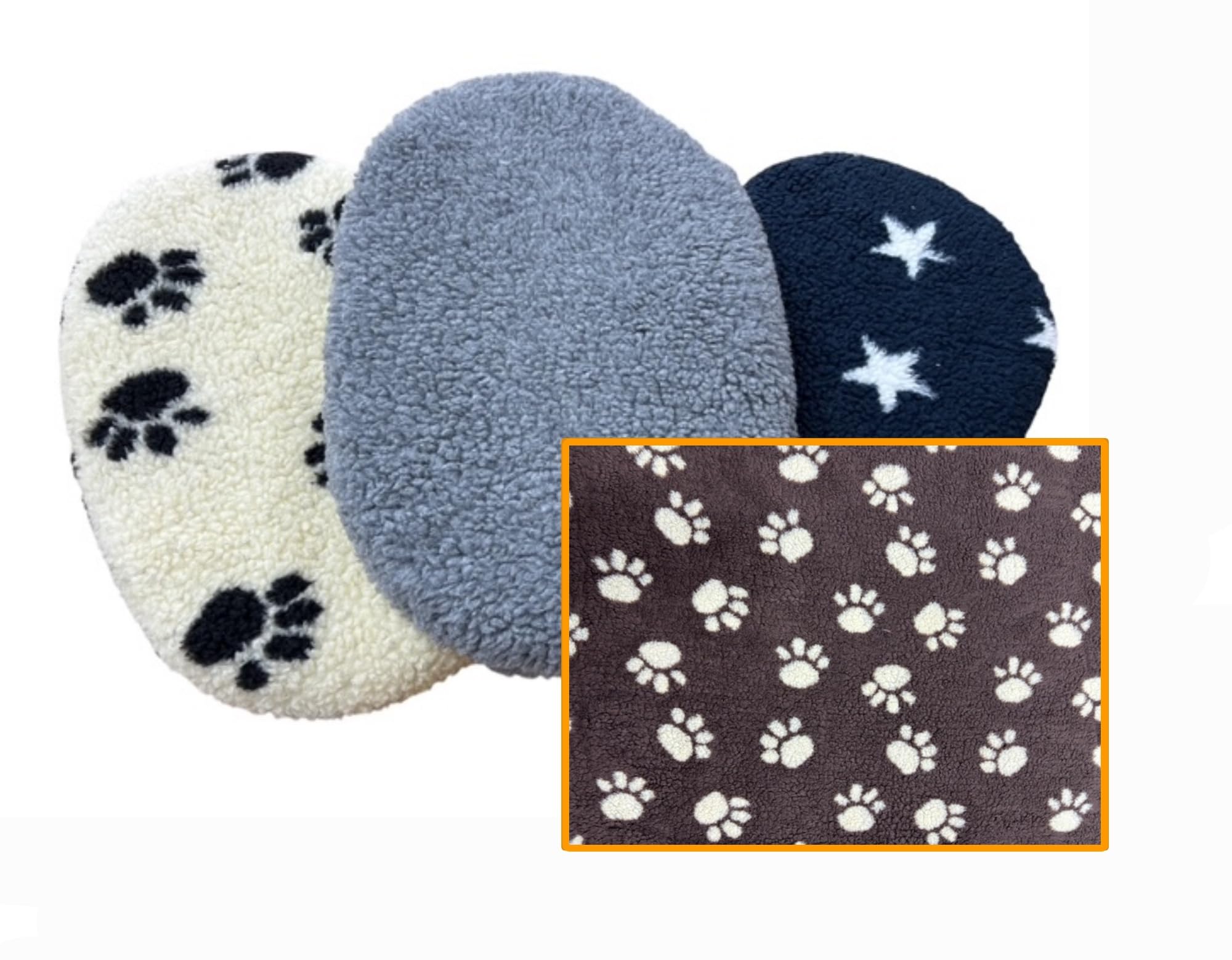 PnH® Sherpa Fleece Firm Fibre Pad for Oval Shaped Dog Beds, Generous 6cm Deep For Comfort - 7 SIZES - MANY COLOURS (Brown with Cream Paws, 30") — image 1
