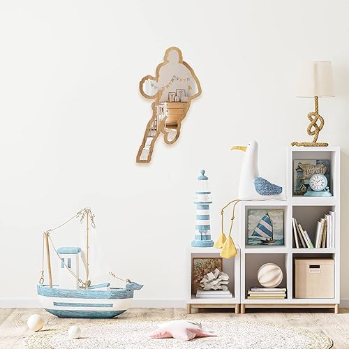 Miniatura 6 de Jugador de baloncesto con diseño de madera natural plateada con marco acrílico para colgar espejo de pared, calcomanías decorativas para bebés,