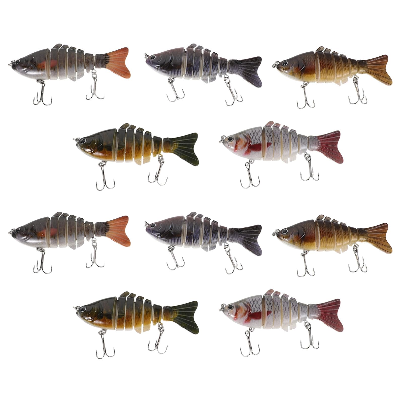 DECHOUS 10 Esche da Pesca Dure Multisezione da 10 Cm in Plastica Robusta, Esche Artificiali Realistiche per Pesca a Spinning in Acqua Dolci e Salate, Kit 10 Pezzi per Trota e Black Bass