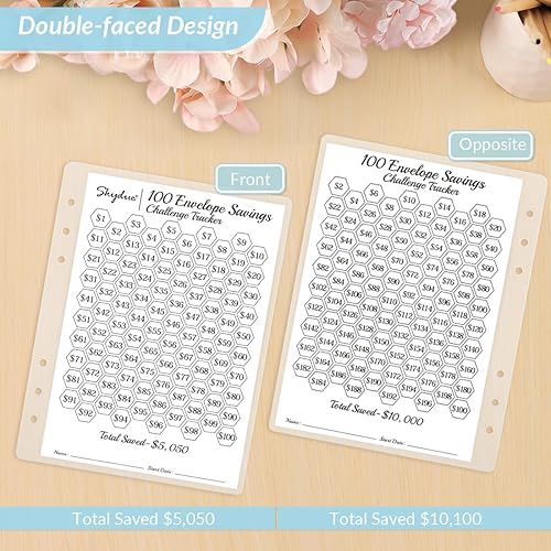 Miniatura 4 de SKYDUE Carpeta de desafío de 100 sobres, carpeta de presupuesto A5 para ahorrar dinero con sobres de efectivo, libro de desafíos de ahorro para