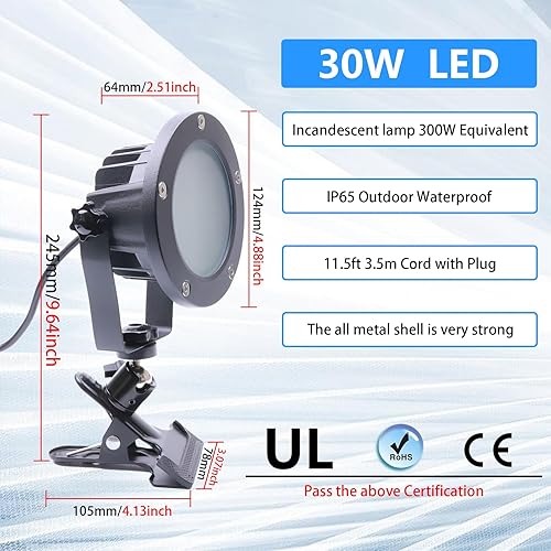 Miniatura 9 de Proyector de clip de 15 W, luz de trabajo LED IP65, resistente al agua, equivalente a 150 W, cable de 11.5 pies de 11.5 ft con enchufe para garaje