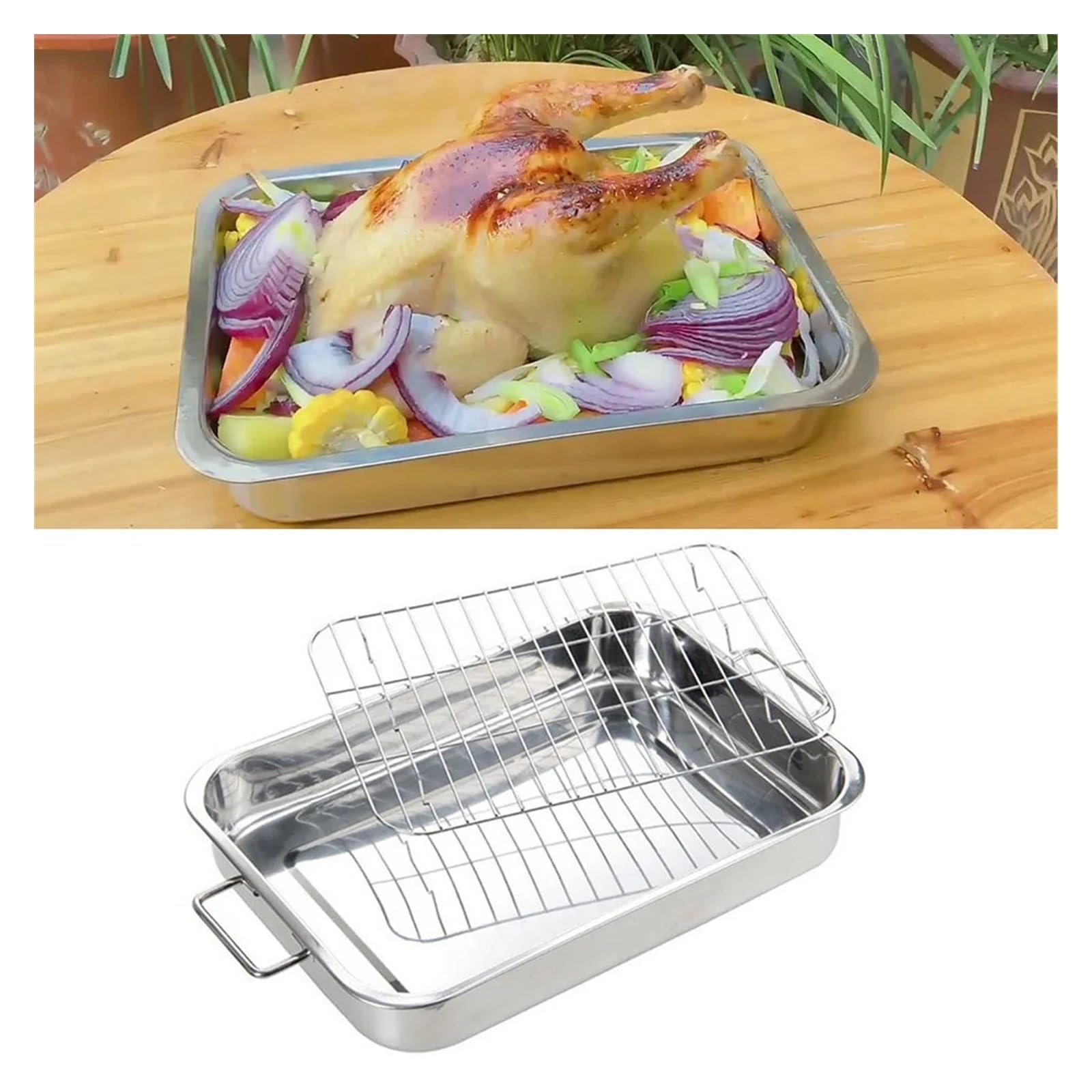 Blacha do pieczenia Grill Głęboki piekarnik Blacha do pieczenia Grill Piekarnik kuchenny Akcesoria do pieczenia indyka Stal nierdzewna(B)