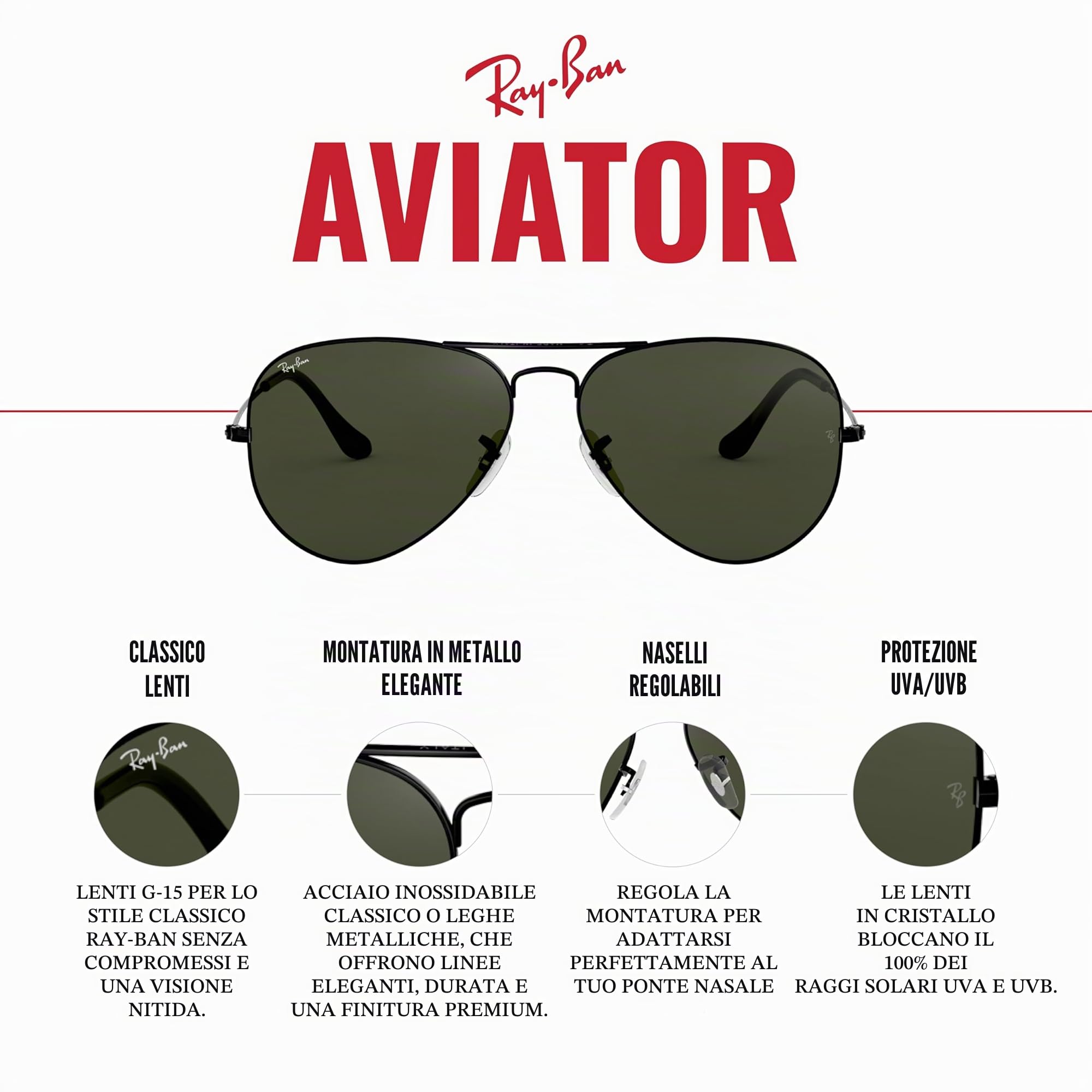 Ray-Ban Rb3025 Classic Occhiali Unisex - Adulto (Pacco da 1)