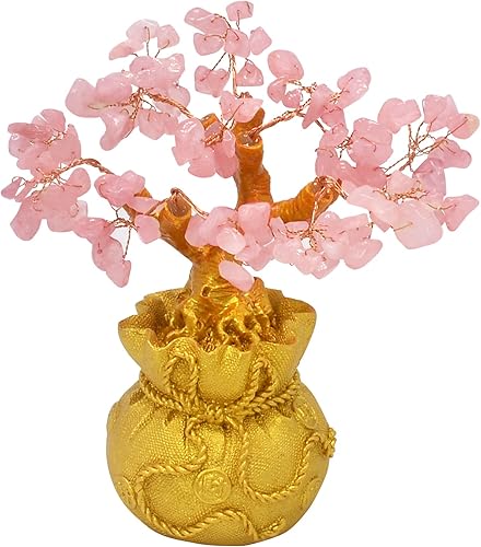 Miniatura 9 de Árbol de gemas de cuarzo rosa natural, árbol de cristal de energía positiva, estatua de Feng Shui, bolsa del tesoro, árbol de chakras manual,