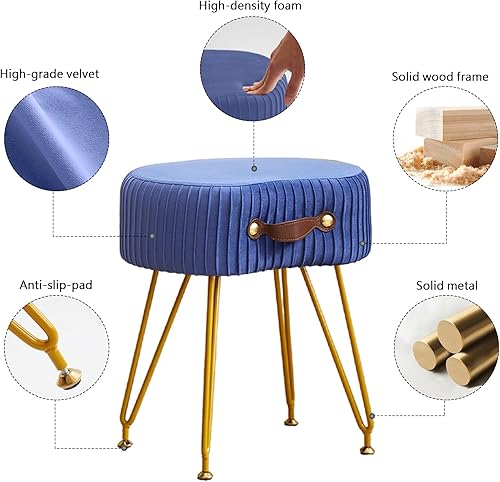 Miniatura 4 de Taburete de tocador, moderno taburete de maquillaje con patas de metal, taburete pequeño otomano de terciopelo, taburetes de maquillaje para tocador