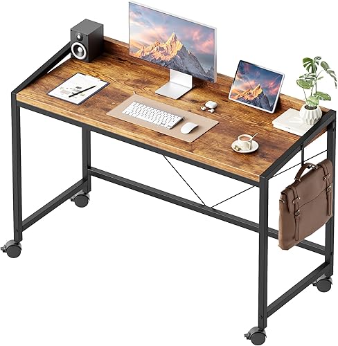 Mericonia Escritorio de computadora con ruedas, escritorio de juegos para espacios pequeños, mesa moderna de estilo simple para oficina en casa,
