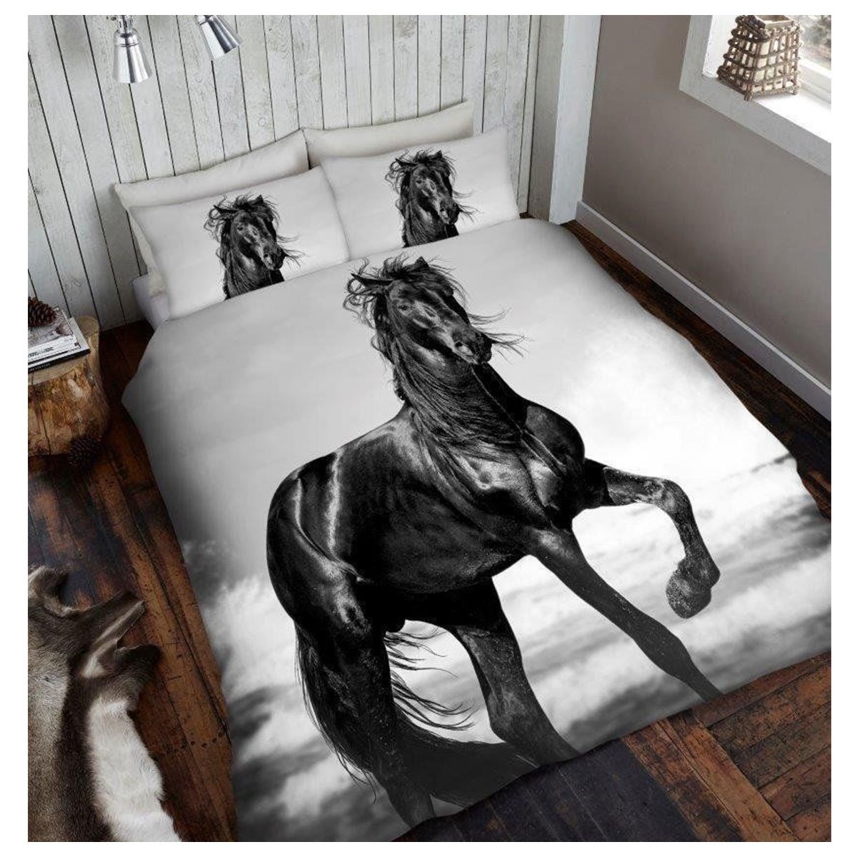 Lions 3D Horse Animal Print Bedding Set, Luxury 3D Printed Microfibre Duvet Cover Sets With Pillowcase, 100% Polyester Reversible Quilt Covers, Horse, King Size, 230X220cm