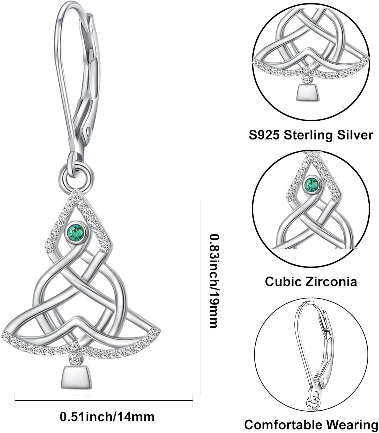 S925 Sterling Silver Christmas Tree Dangle Drop Earring Christmas Lever Back Earrings for Women Christmas Jewelry - Image 5