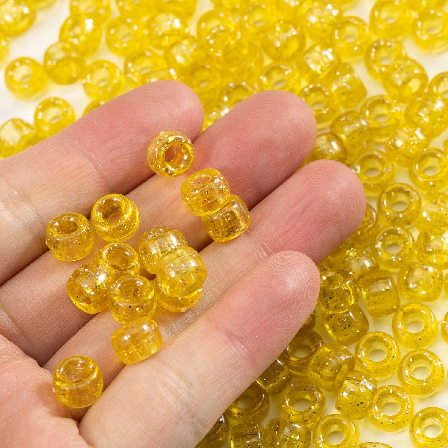 Gxueshan 1000 Pcs Acrylic Plastic Transparent Yellow Pony Beads 6x9mm Large Hole Pens Hair Braiding Bulk Kandi Beads for Friendship Bracelet Necklace Jewelry Making Kit - Image 3