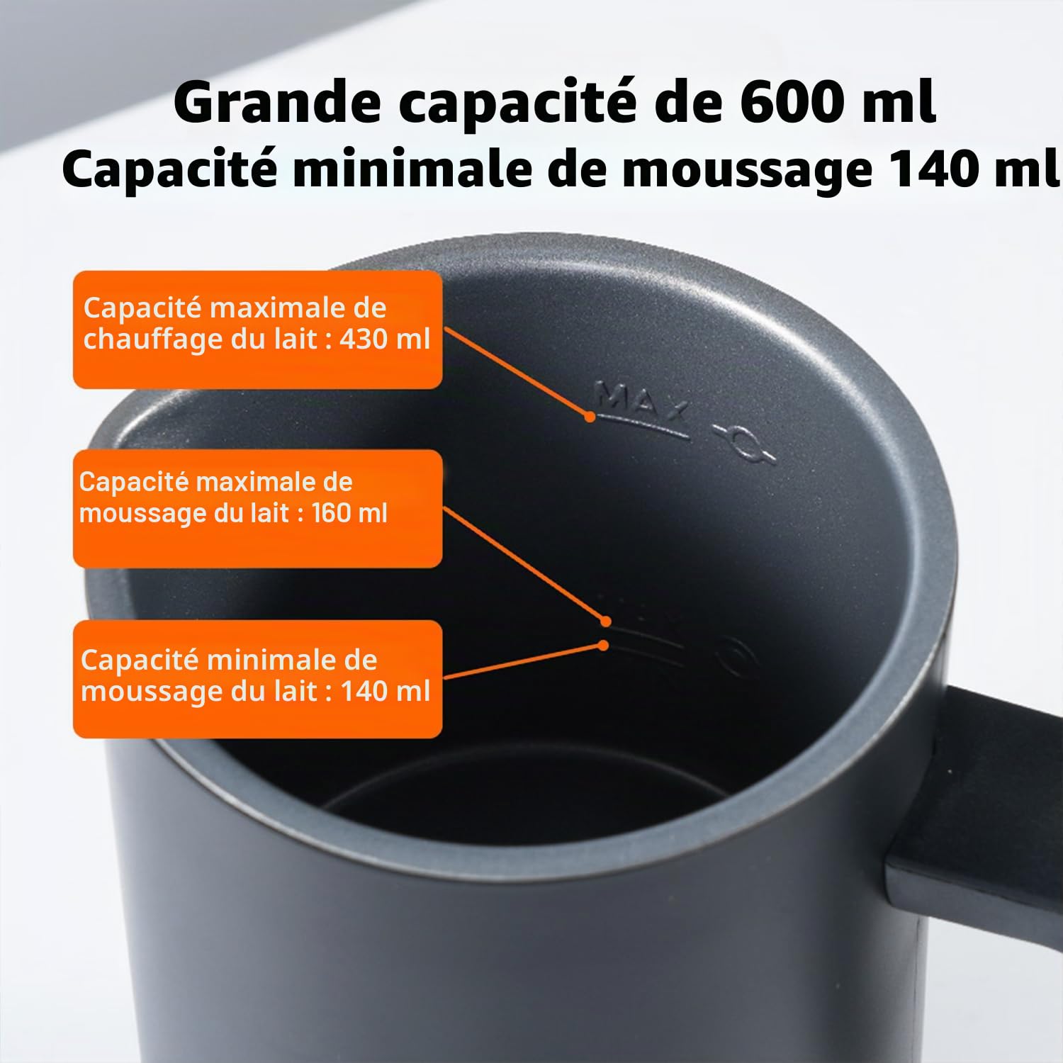 Mousseur à lait électrique 4 en 1, 430 ml mousseur à lait automatique chaud et froid et chauffe-lait pour cappuccino, latte, moka, macchiato