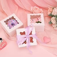 Vista 5 de TOMNK 100pcs White Cookie Boxes with Window,4x4x2.5 Inch Small Bakery Boxes, Cookie Boxes Bulk for Small Cake, Treats, Donuts, Candy on Valentine's
