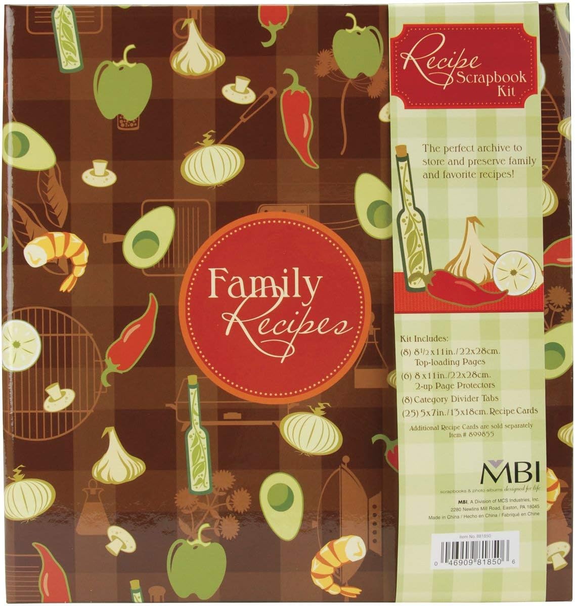 MCS 8-Page Recipe Binder with Cards and Dividers, (8) 8.5 x 11 Top-Loading Pages and (25) 5 x 7 Inch Recipe Cards