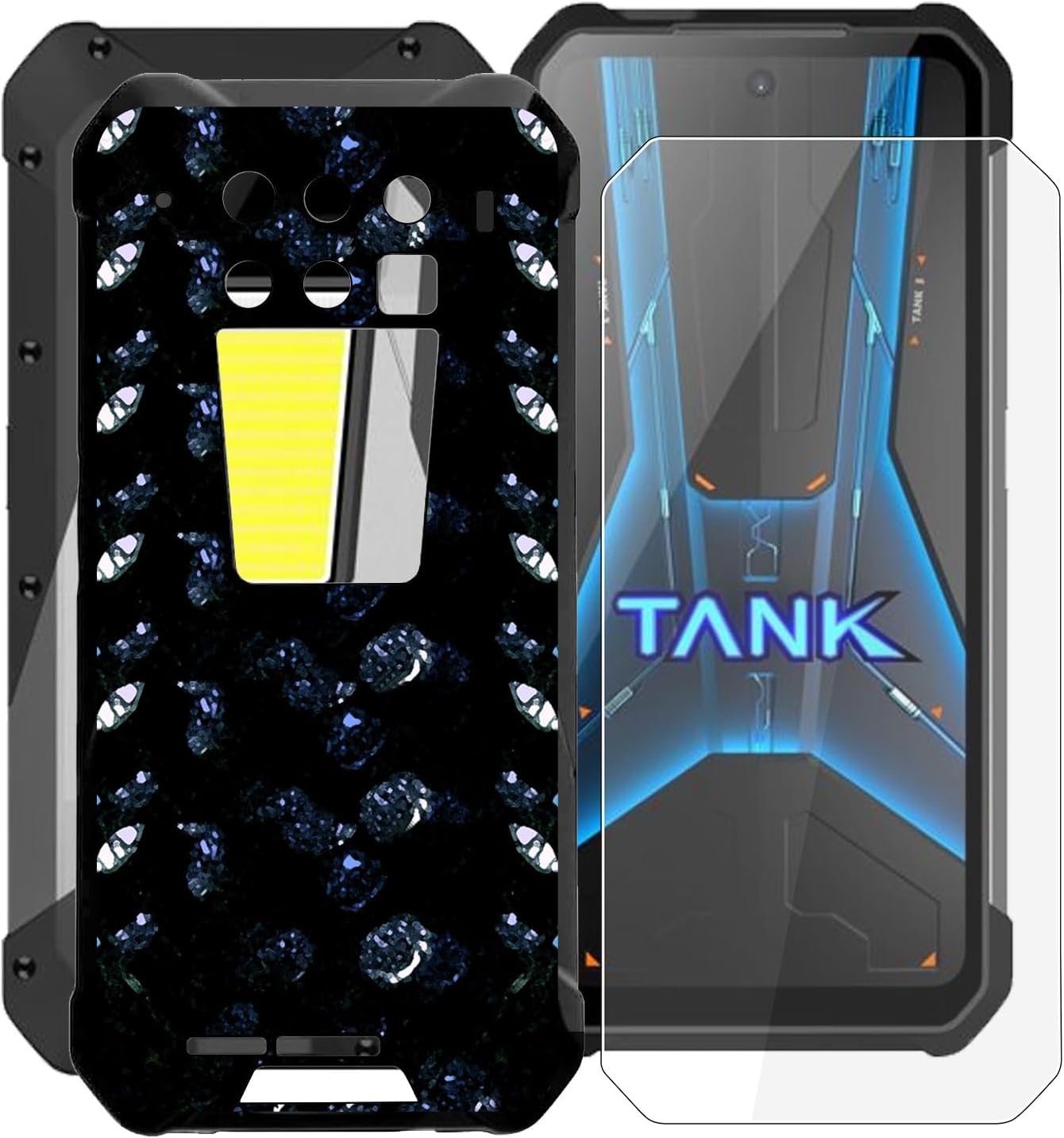 for Unihertz Tank 3 Pro Case, with [ 1 x Screen Protector Tempered Glass Film], Black Soft Silicone Cover Shockproof Bumper Protection Case for Unihertz Tank 3 Pro (6.79") - XT24