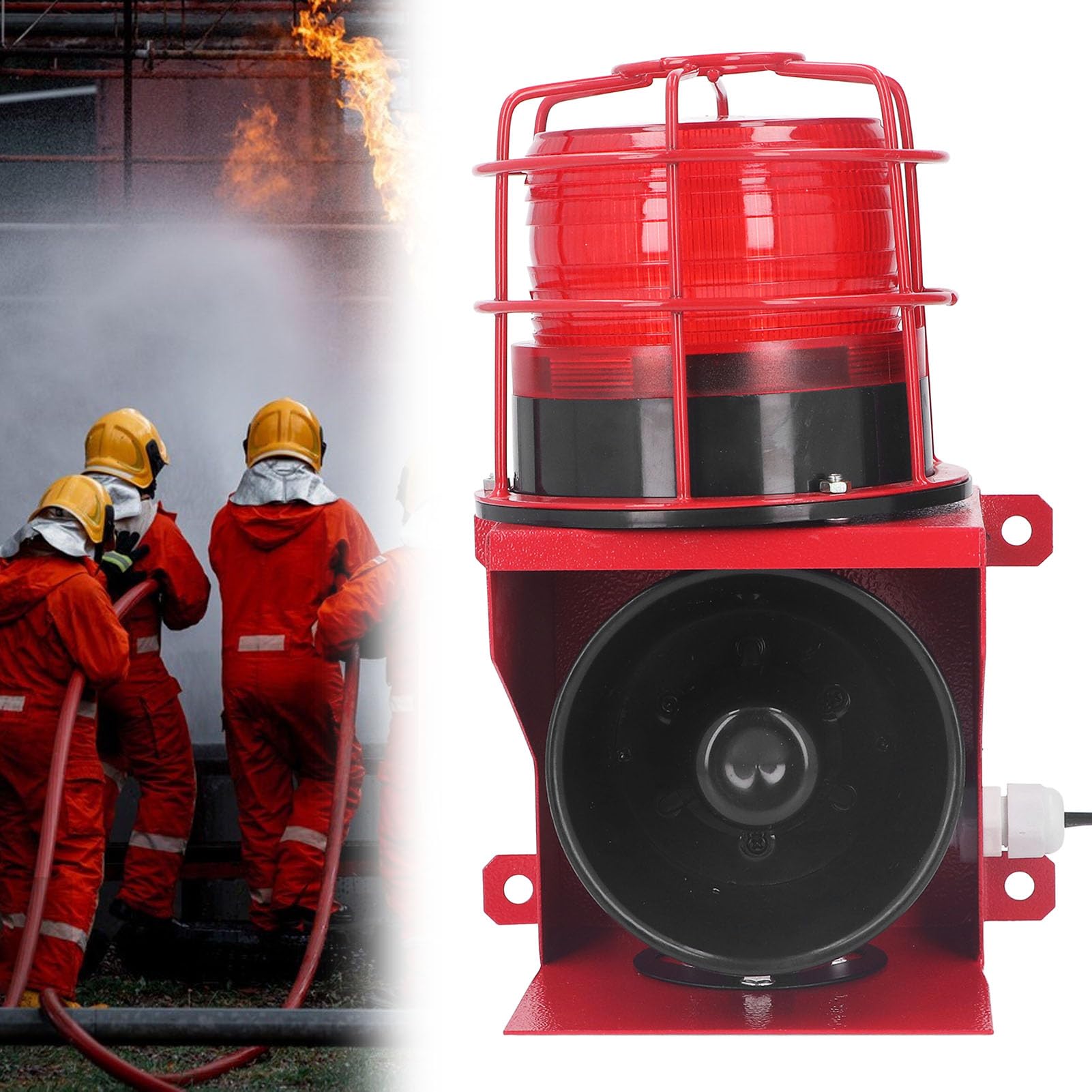 Industrial Siren Alarm, Lightweight 115db Sound LED Strobe Work Sound Light Alarm for Mine Port Construction Site (DC24V)